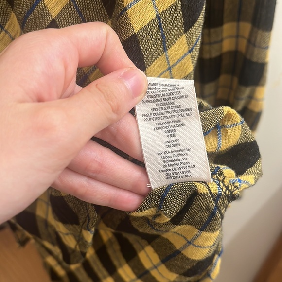 Free People Yellow Gauzy Plaid Lace Up Button Down Top - Picture 10 of 11